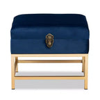 Pouf Aliana in tessuto e metallo blu navy/oro - Baxton Studio