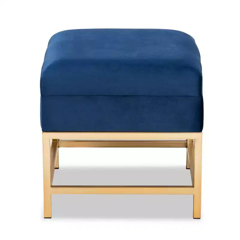 Pouf Aliana in tessuto e metallo blu navy/oro - Baxton Studio
