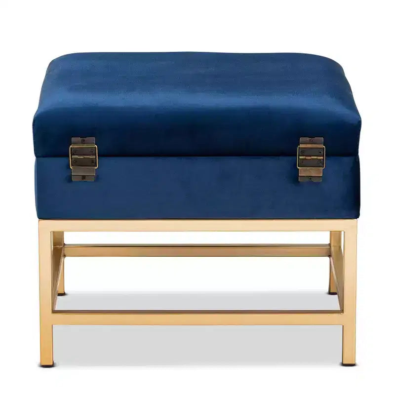 Pouf Aliana in tessuto e metallo blu navy/oro - Baxton Studio