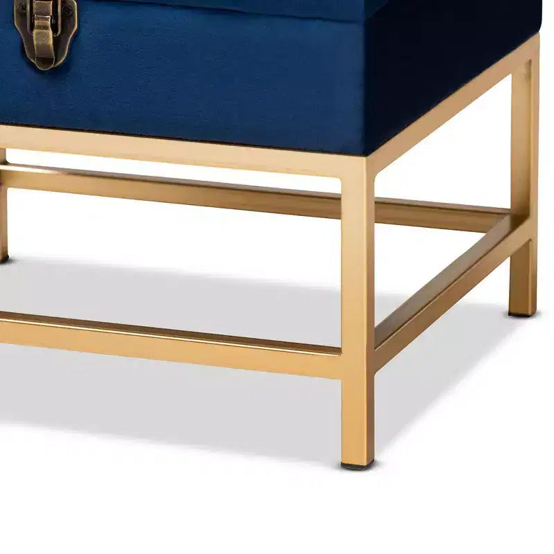 Pouf Aliana in tessuto e metallo blu navy/oro - Baxton Studio