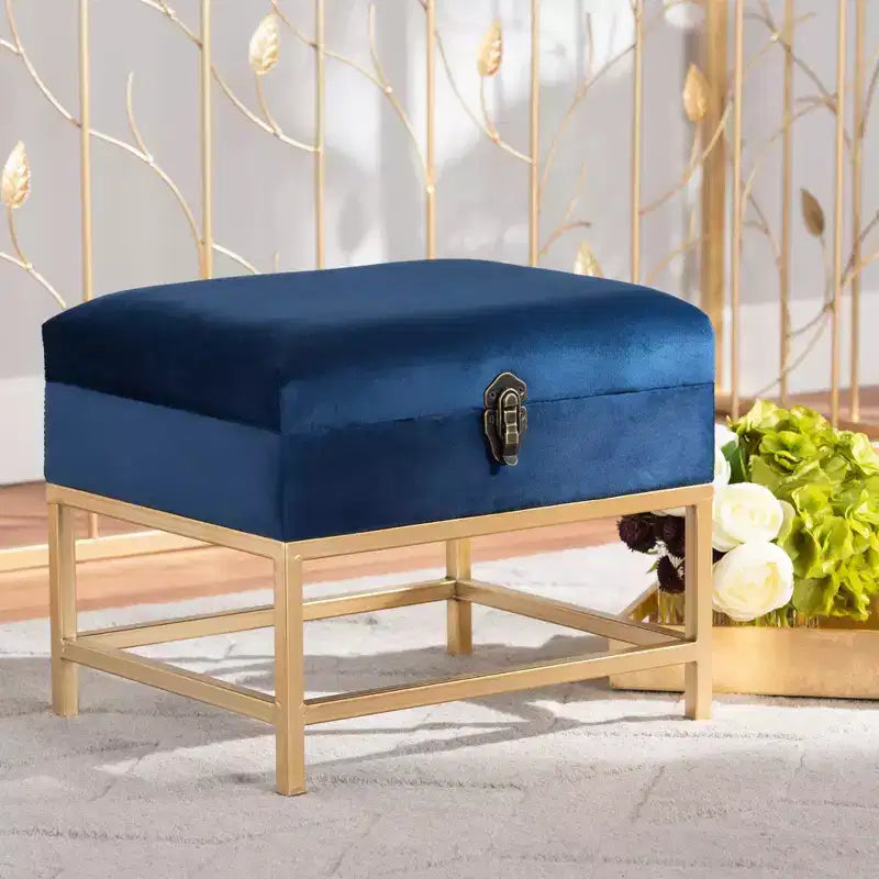 Pouf Aliana in tessuto e metallo blu navy/oro - Baxton Studio