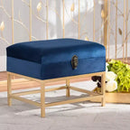 Pouf Aliana in tessuto e metallo blu navy/oro - Baxton Studio