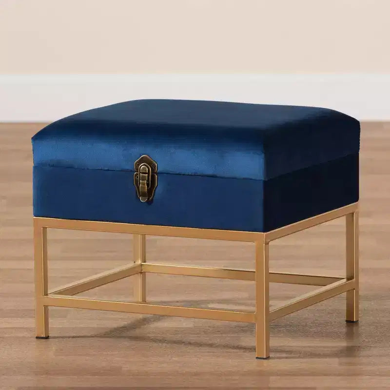 Pouf Aliana in tessuto e metallo blu navy/oro - Baxton Studio