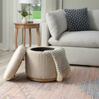 Pouff contenitore Linon Blanche in velluto a coste color crema