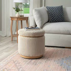 Pouff contenitore Linon Blanche in velluto a coste color crema