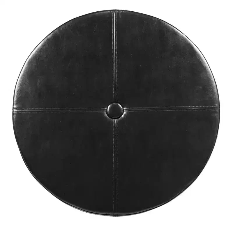 Pouf contenitore rotondo grande Winston con parte superiore a bottone in similpelle nera - HomePop