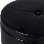 Pouf contenitore rotondo grande Winston con parte superiore a bottone in similpelle nera - HomePop