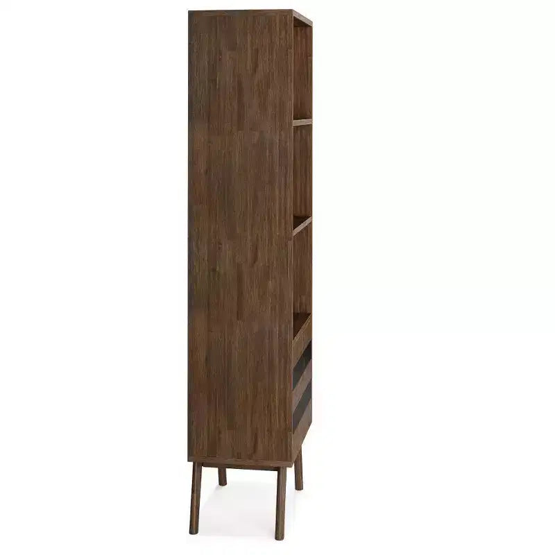 Libreria Wright da 70" con Vano Contenitore Marrone Naturale Rustico Invecchiato-WyndenHall: Metà Secolo, 2 Ante, 4 Ripiani