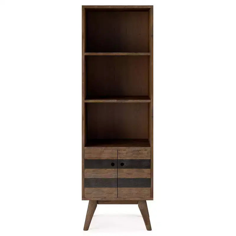 Libreria Wright da 70" con Vano Contenitore Marrone Naturale Rustico Invecchiato-WyndenHall: Metà Secolo, 2 Ante, 4 Ripiani
