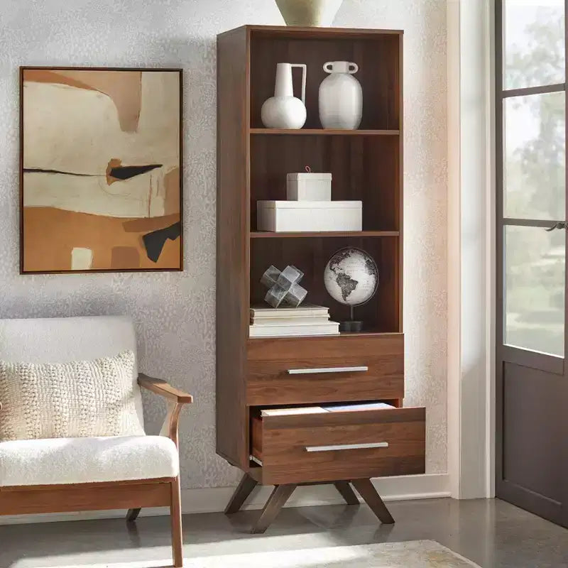 Buylateral 71" Ashfield - Mobile a torre con 3 ripiani e cassetti Noce
