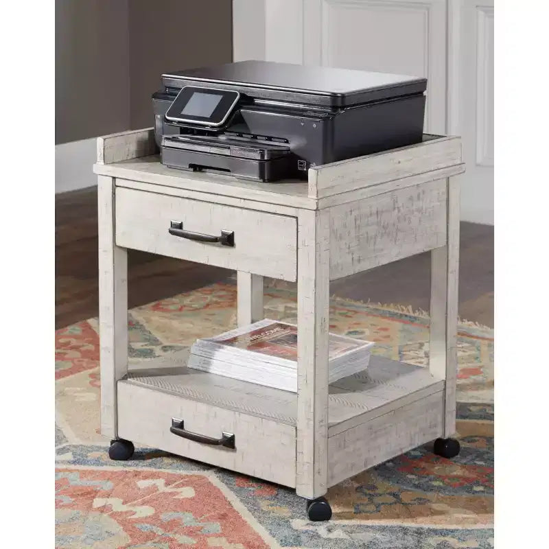 Carynhurst Printer Stand Beige - Signature Design by Ashley: Carrello Mobile, 2 Cassetti, Porte USB