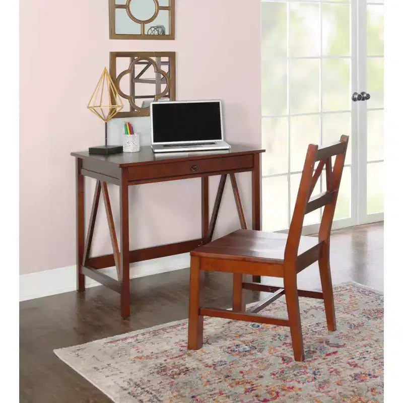 Sedia da ufficio in legno massello Titian Espresso Brown - Linon: Finitura Antique Tobacco, struttura in pino, senza braccioli