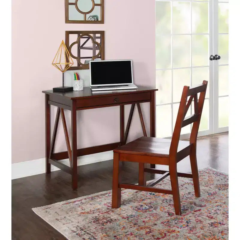 Sedia da ufficio in legno massello Titian Espresso Brown - Linon: Finitura Antique Tobacco, struttura in pino, senza braccioli