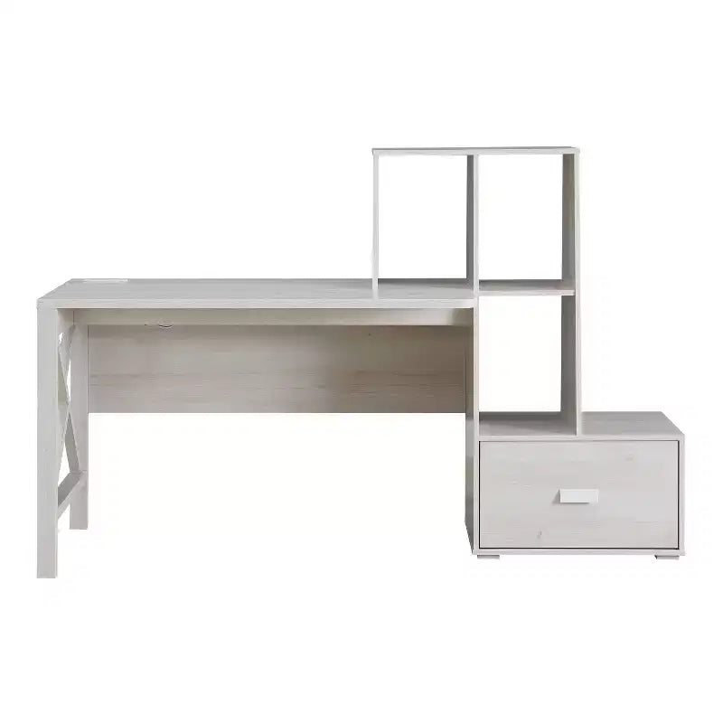Senda Multi Storage Desk White Oak - HOMES: Inside + Out: Transitional Style, USB Charging, Open Shelves