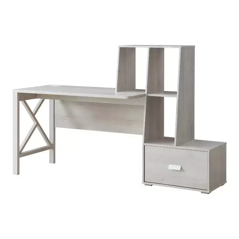 Senda Scrivania multi-contenitore in rovere bianco - HOMES: Inside + Out: stile tradizionale, ricarica USB, ripiani aperti