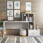 Senda Scrivania multi-contenitore in rovere bianco - HOMES: Inside + Out: stile tradizionale, ricarica USB, ripiani aperti