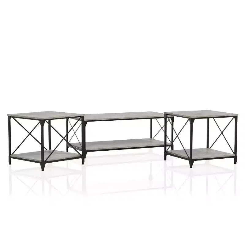 HOMES: Inside + Out 3pc Rosslea Coffee Table and 2 End Tables Set Black/Gray