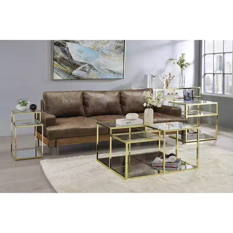 Tavolino Uchenna da 34" in Vetro Trasparente/Finitura Oro - Acme Furniture
