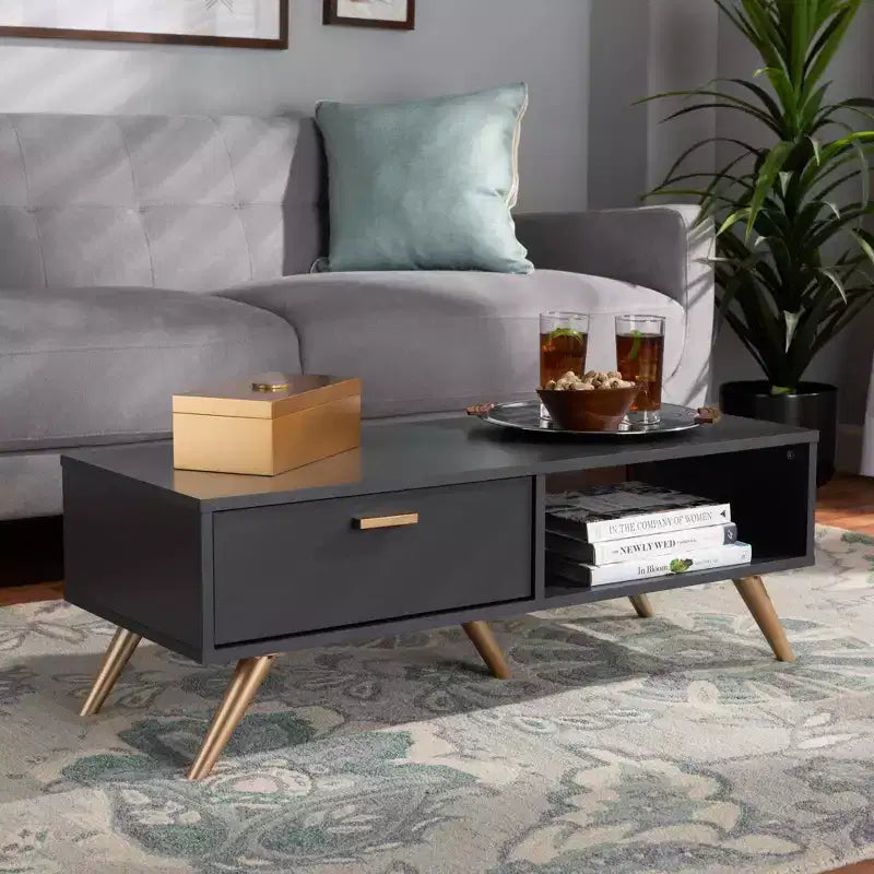 Tavolino da caffè Kelson Wood grigio scuro/oro - Baxton Studio
