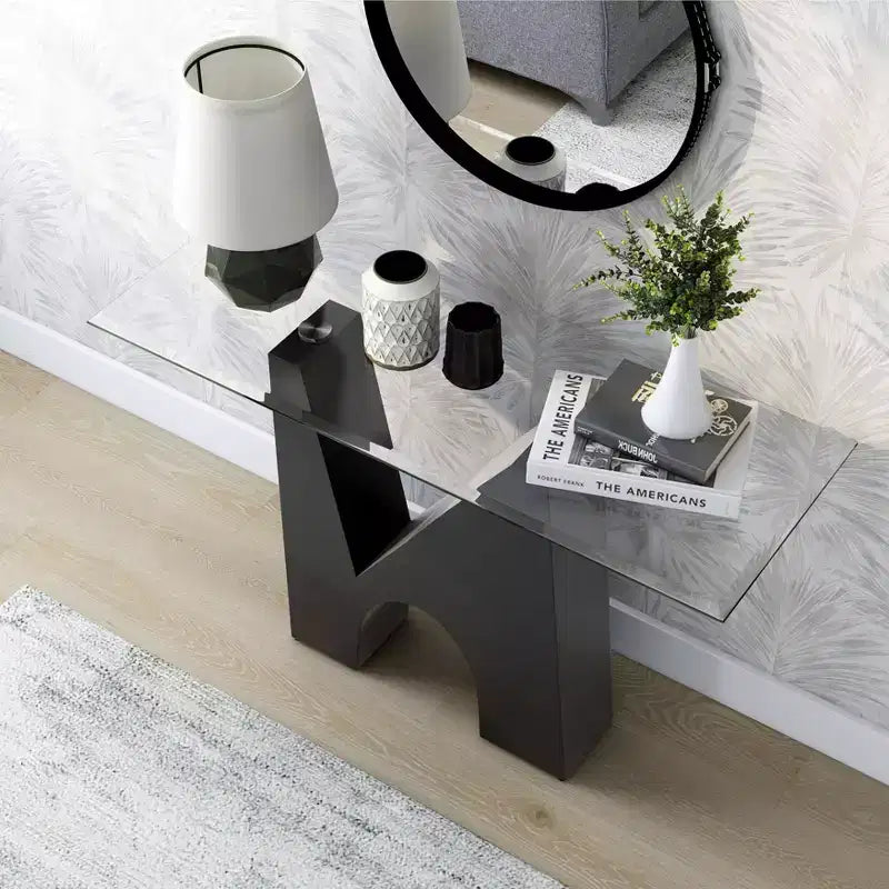 Riverpoint Tavolo Console Rettangolare Moderno Trasparente/Nero - HOMES: Inside + Out: Struttura in acciaio, bordo smussato