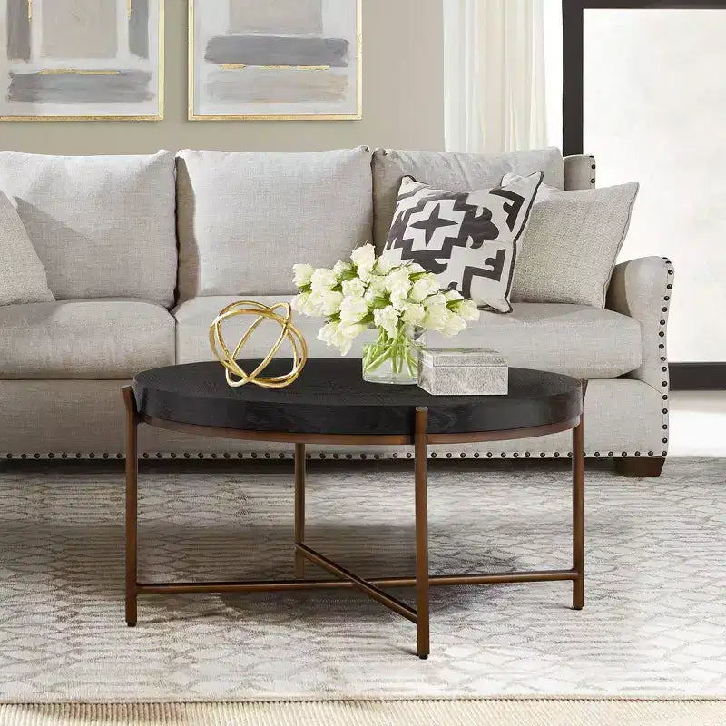 Tavolino rotondo Sylvie in rovere/metallo nero - Armen Living