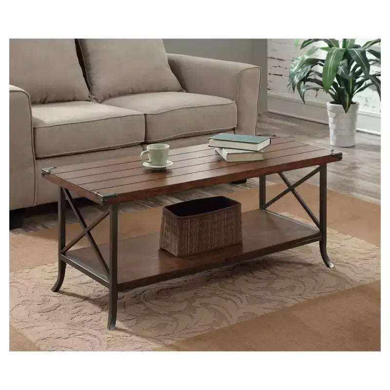 Tavolino Brookline Noce Scuro/Grigio Ardesia - Breighton Home: Design Elegante, Metallo Decorativo, Ripiano Contenitore