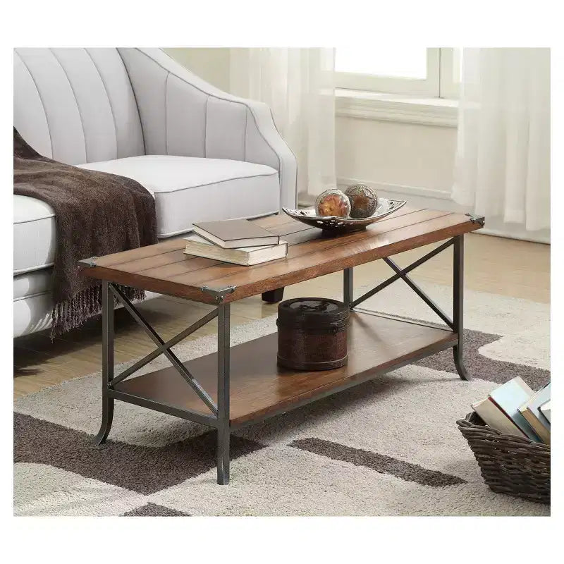 Tavolino Brookline Noce Scuro/Grigio Ardesia - Breighton Home: Design Elegante, Metallo Decorativo, Ripiano Contenitore