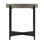 Tavolino rotondo 20" Brookline in legno con rivestimento in cemento Grigio cemento - Alaterre Furniture: piano chic a vassoio, robusto telaio a X