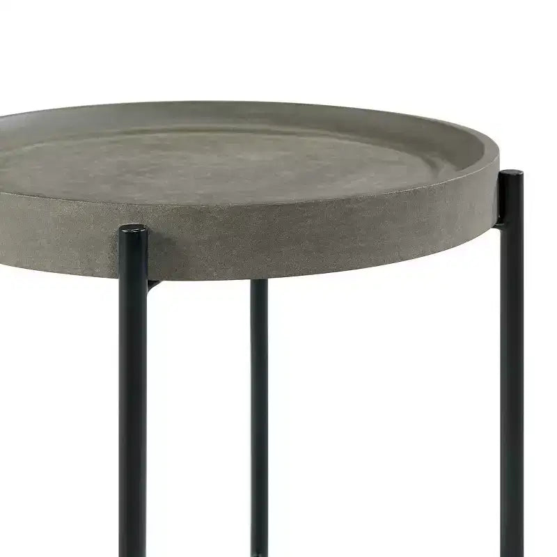 Tavolino rotondo 20" Brookline in legno con rivestimento in cemento Grigio cemento - Alaterre Furniture: piano chic a vassoio, robusto telaio a X