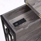 Tavolino quadrato con coperchio incernierato e stazione di ricarica Town Square, grigio/nero invecchiato - Breighton Home: porte USB, gestione cavi, ripiano inferiore
