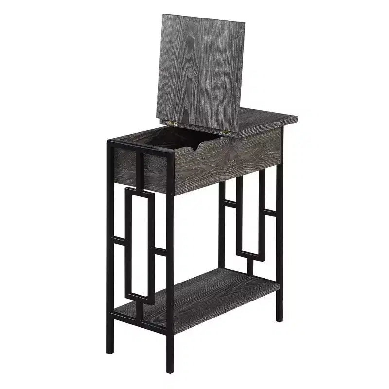 Tavolino quadrato con coperchio incernierato e stazione di ricarica Town Square, grigio/nero invecchiato - Breighton Home: porte USB, gestione cavi, ripiano inferiore