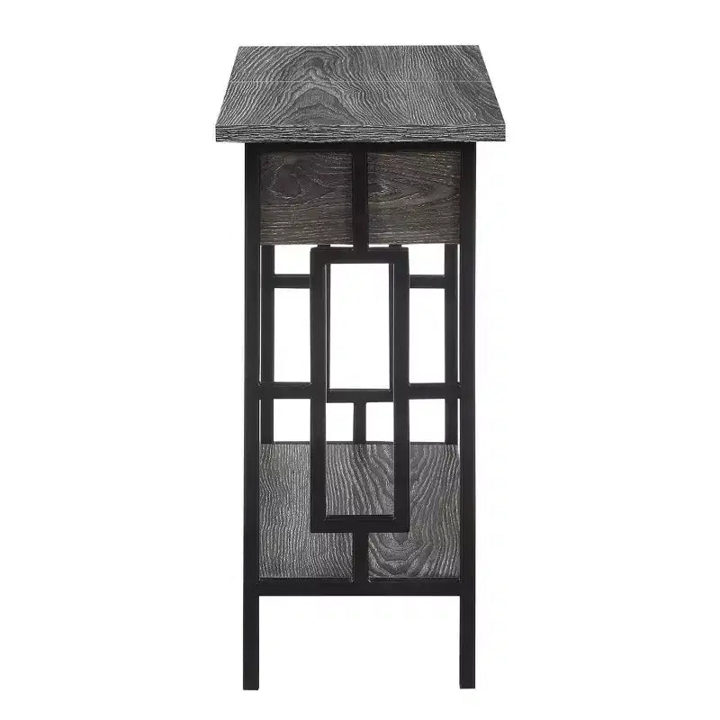Tavolino quadrato con coperchio incernierato e stazione di ricarica Town Square, grigio/nero invecchiato - Breighton Home: porte USB, gestione cavi, ripiano inferiore