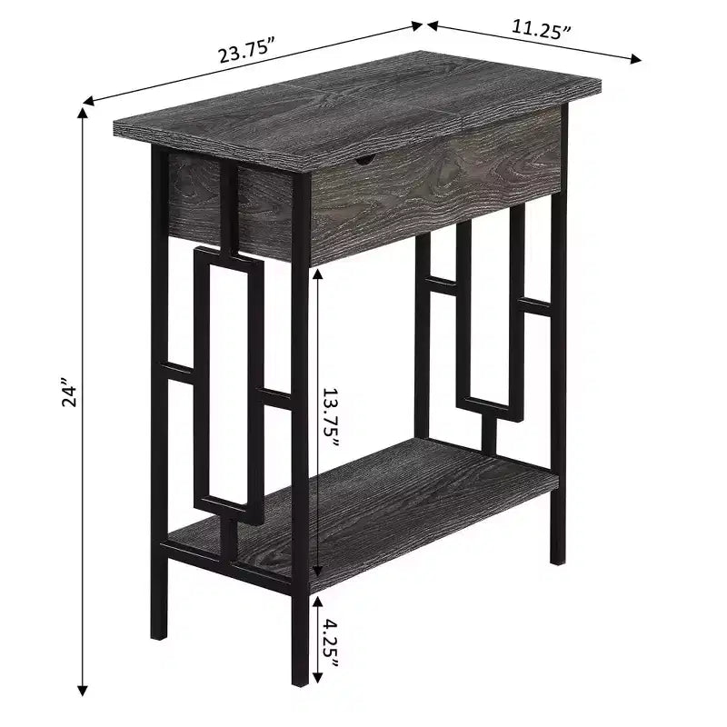 Tavolino quadrato con coperchio incernierato e stazione di ricarica Town Square, grigio/nero invecchiato - Breighton Home: porte USB, gestione cavi, ripiano inferiore
