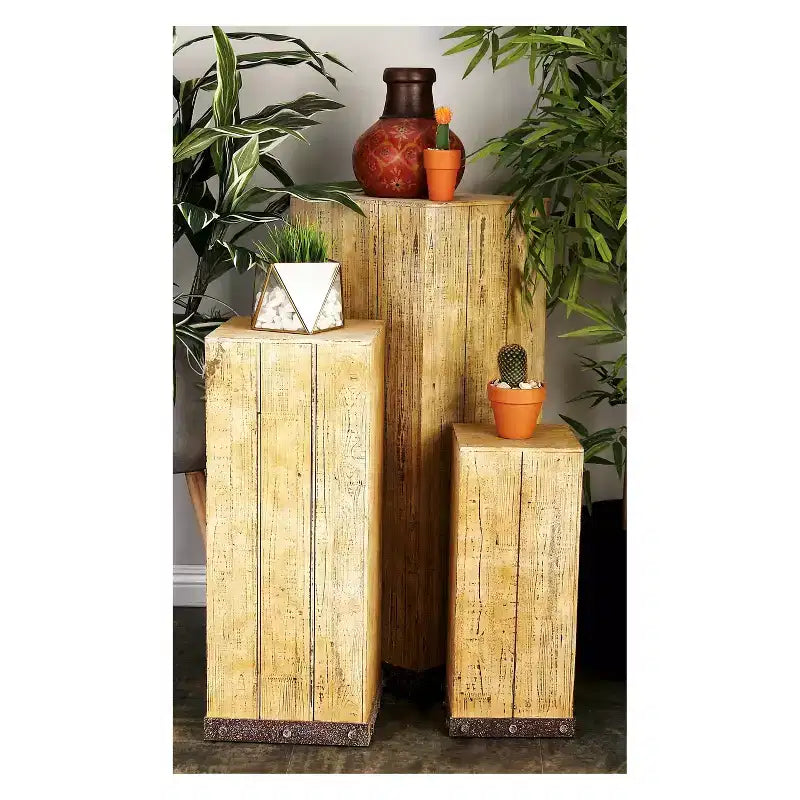 Tavolini d'appoggio quadrati in legno (set di 3) Natural - Olivia & May: Completamente assemblati, per uso interno