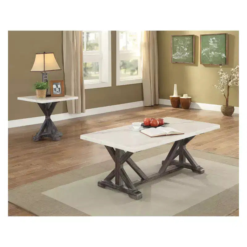 Tavolino Romina in marmo bianco/marrone espresso - Acme Furniture