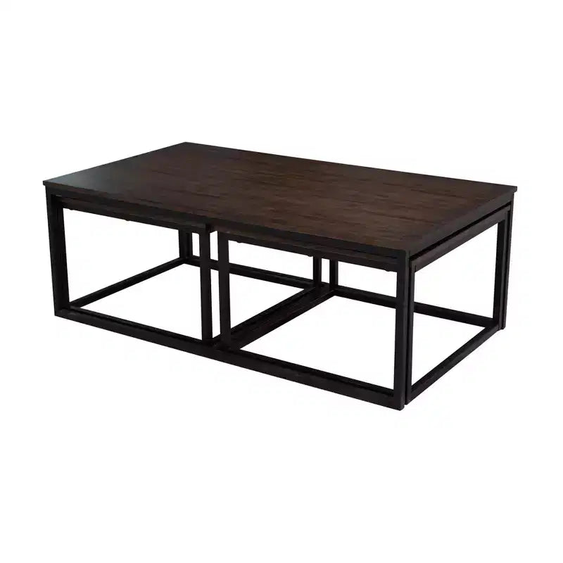 Tavolino da Caffè da 137 cm in Legno di Acacia Arcadia con Tavolini Nido Finitura Moka Anticata - Alaterre Furniture