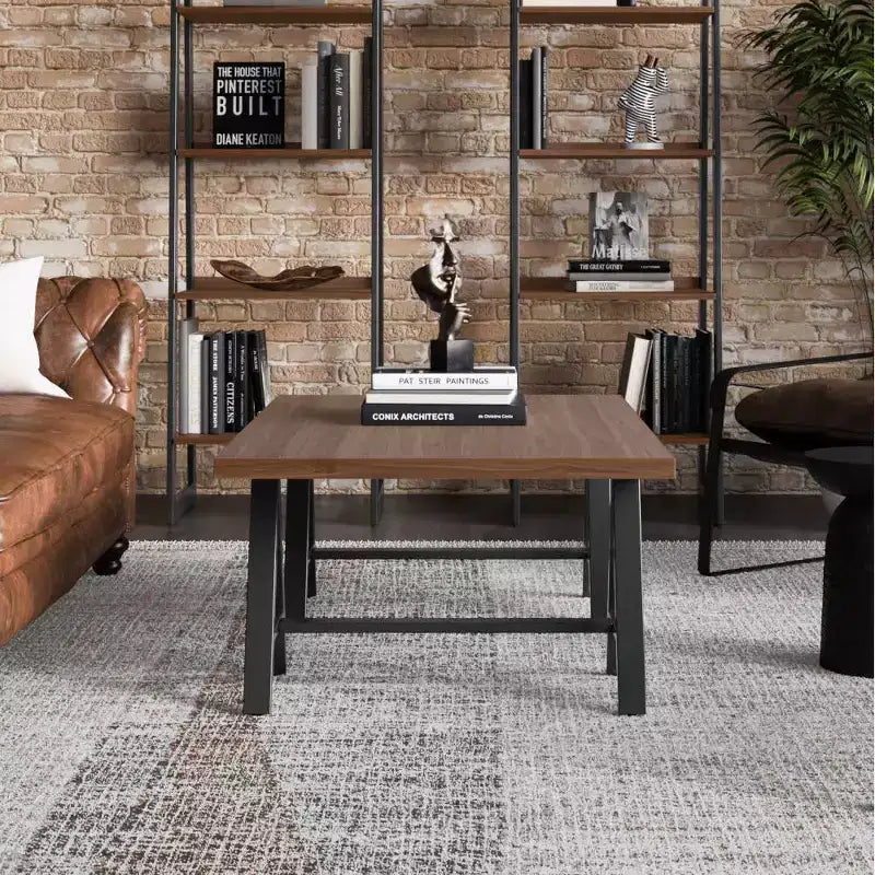Tavolino da caffè Hawkins in Metallo/Legno Noce - WyndenHall: Rettangolare Industriale Marrone Scuro con Contenitore, Struttura Nera