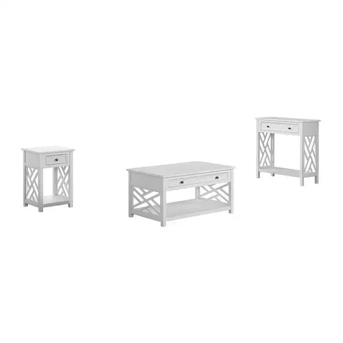 36" Middlebury Coffee Table, End Table and Console Table with Drawers White - Alaterre Furniture: 3-Piece Rectangle Set