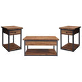 Claremont Rustic Wood Coffee Table and 2 End Tables Black - Alaterre Furniture: 3-Piece Set with Shelf & Drawers