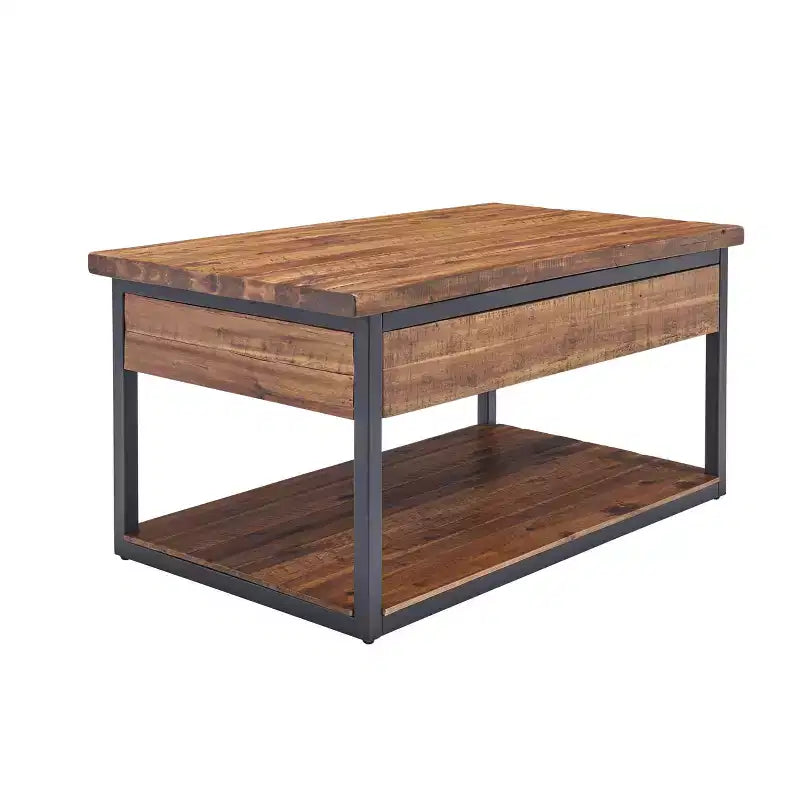 Tavolino da caffè in legno rustico Claremont e 2 tavolini laterali neri - Alaterre Furniture: Set da 3 pezzi con ripiano e cassetti