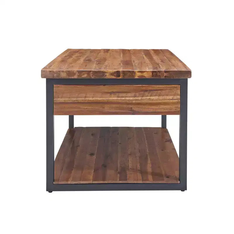 Tavolino da caffè in legno rustico Claremont e 2 tavolini laterali neri - Alaterre Furniture: Set da 3 pezzi con ripiano e cassetti