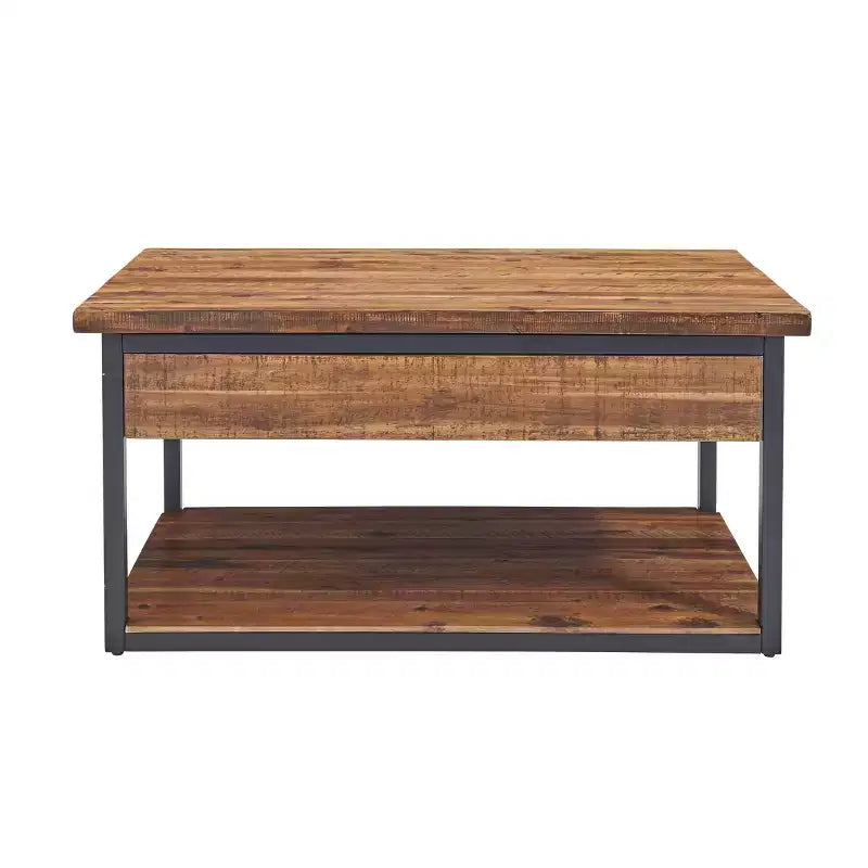 Tavolino da caffè in legno rustico Claremont e 2 tavolini laterali neri - Alaterre Furniture: Set da 3 pezzi con ripiano e cassetti