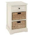 Farmhouse Wood and Wicker Basket Side Table White - Olivia & May: Storage Unit with 3 Drawers