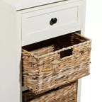 Tavolino in Legno e Vimini Stile Rustico Bianco - Olivia & May: Mobile Contenitore con 3 Cassetti