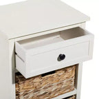 Tavolino in Legno e Vimini Stile Rustico Bianco - Olivia & May: Mobile Contenitore con 3 Cassetti