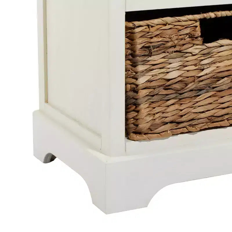 Tavolino in Legno e Vimini Stile Rustico Bianco - Olivia & May: Mobile Contenitore con 3 Cassetti