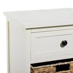 Tavolino in Legno e Vimini Stile Rustico Bianco - Olivia & May: Mobile Contenitore con 3 Cassetti