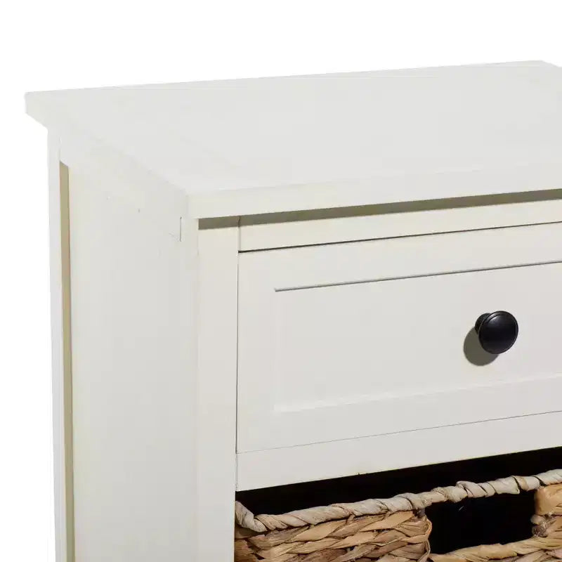 Tavolino in Legno e Vimini Stile Rustico Bianco - Olivia & May: Mobile Contenitore con 3 Cassetti