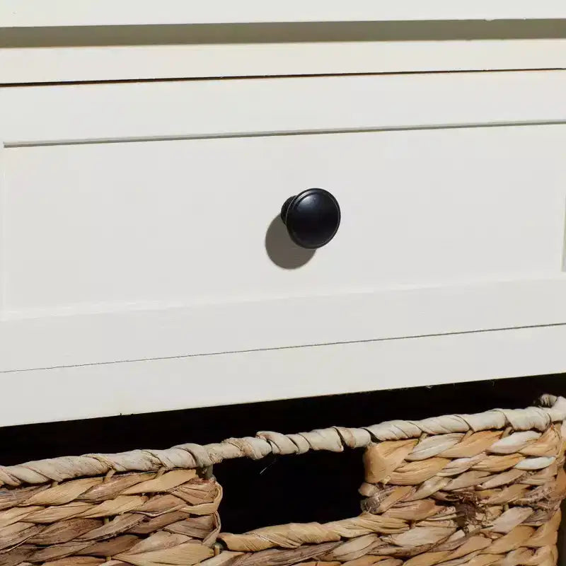 Tavolino in Legno e Vimini Stile Rustico Bianco - Olivia & May: Mobile Contenitore con 3 Cassetti