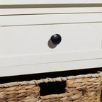 Tavolino in Legno e Vimini Stile Rustico Bianco - Olivia & May: Mobile Contenitore con 3 Cassetti